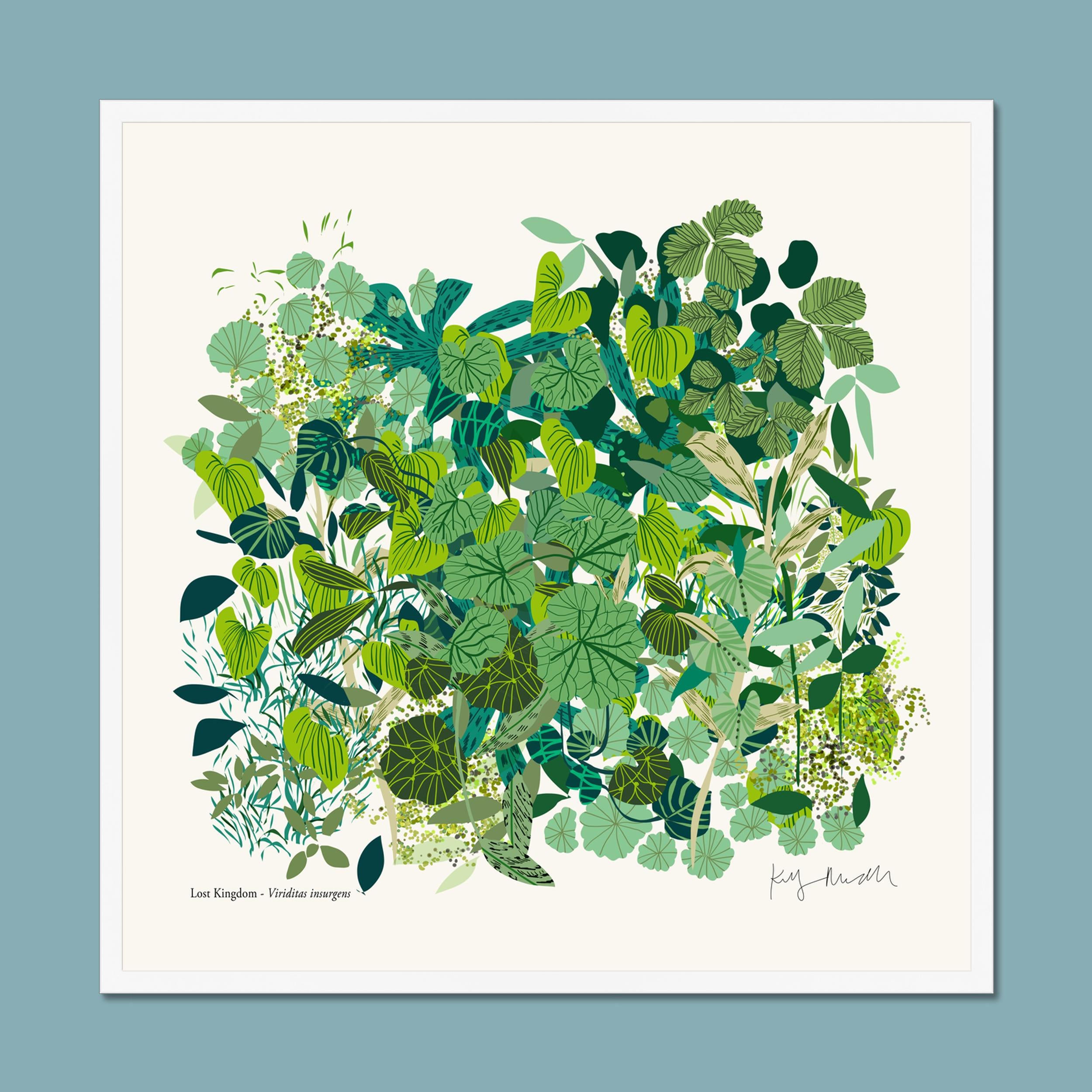 Viriditas Insurgens botanical art print in white frame