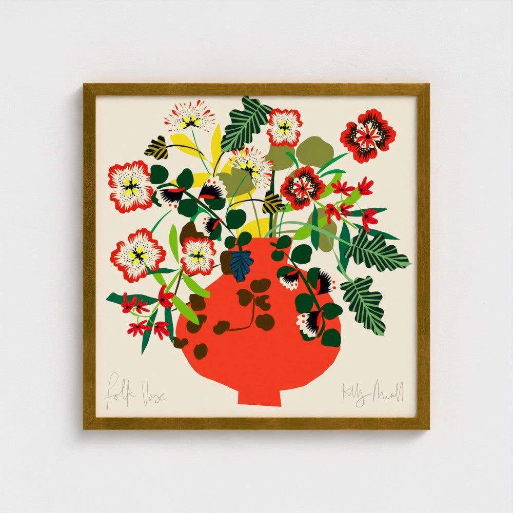 Folk Vase fine art print by Kitty McCall in a gold frame

