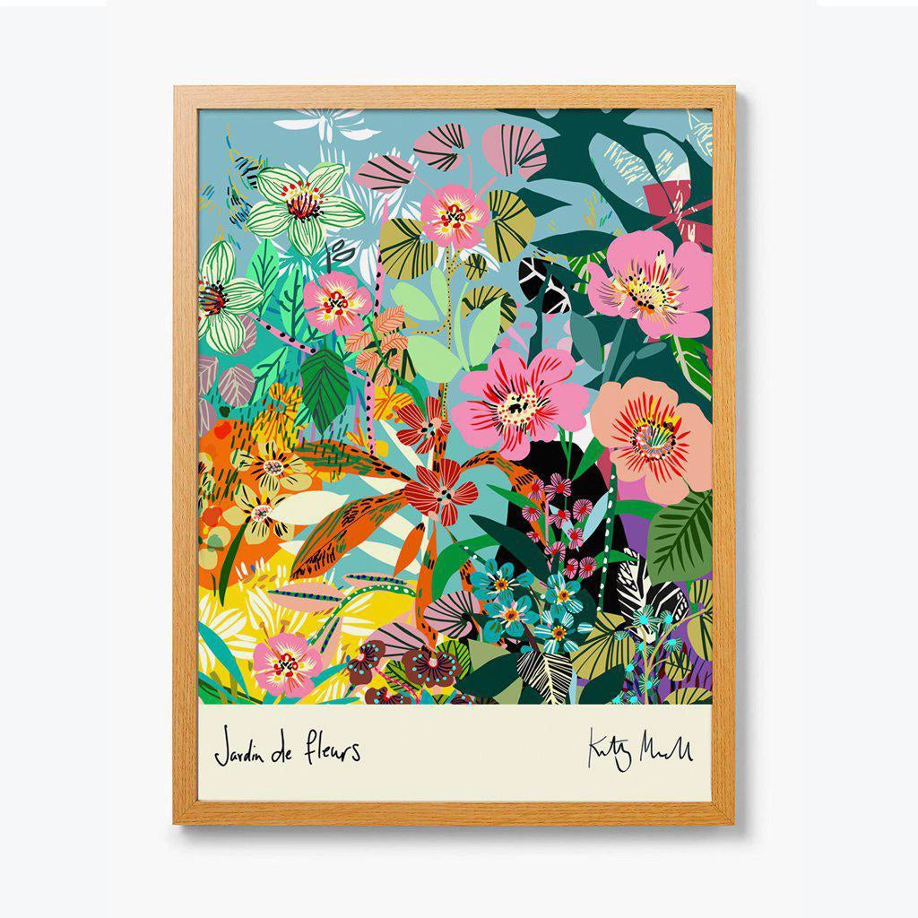 Jardin de Fleurs fine art print by Kitty McCall in a natural oak frame