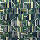 Geometric patterned fabric with green and blue tones