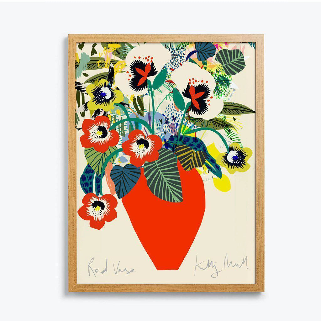 Red Vase fine art print by Kitty McCall in a natural oak frame