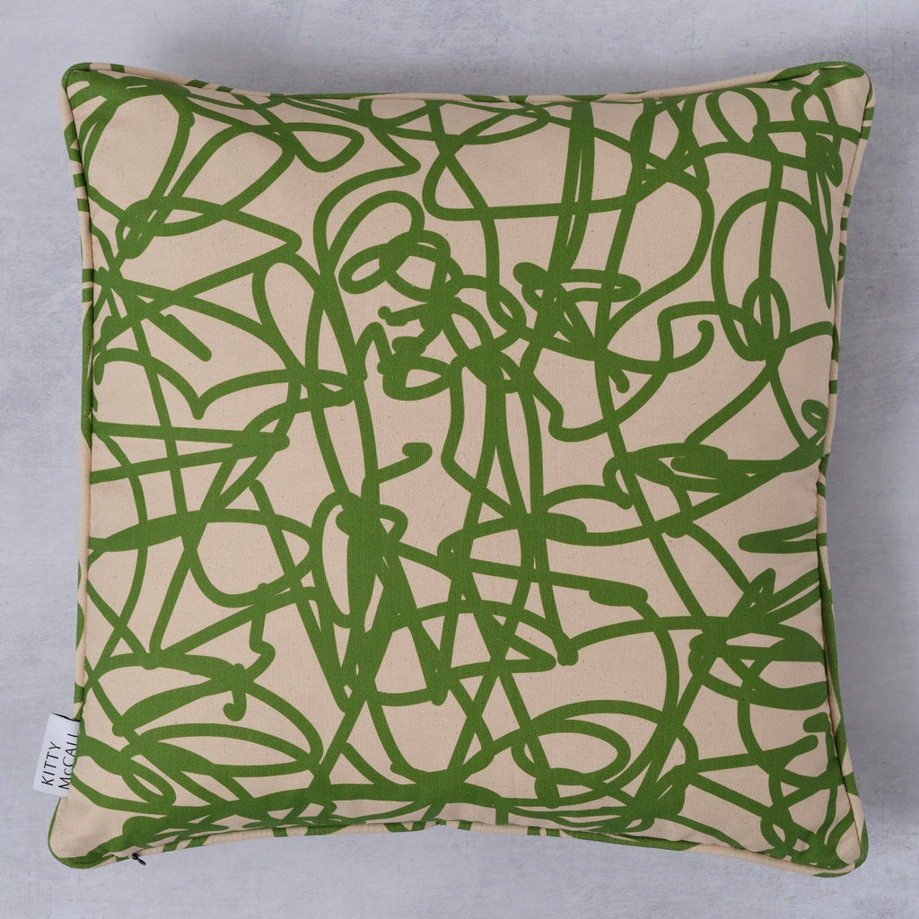 Scribble cushion green lines on neutral background 