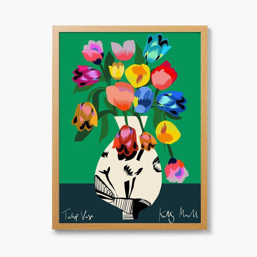 Tulip Vase fine art print by Kitty McCall in a natural oak frame