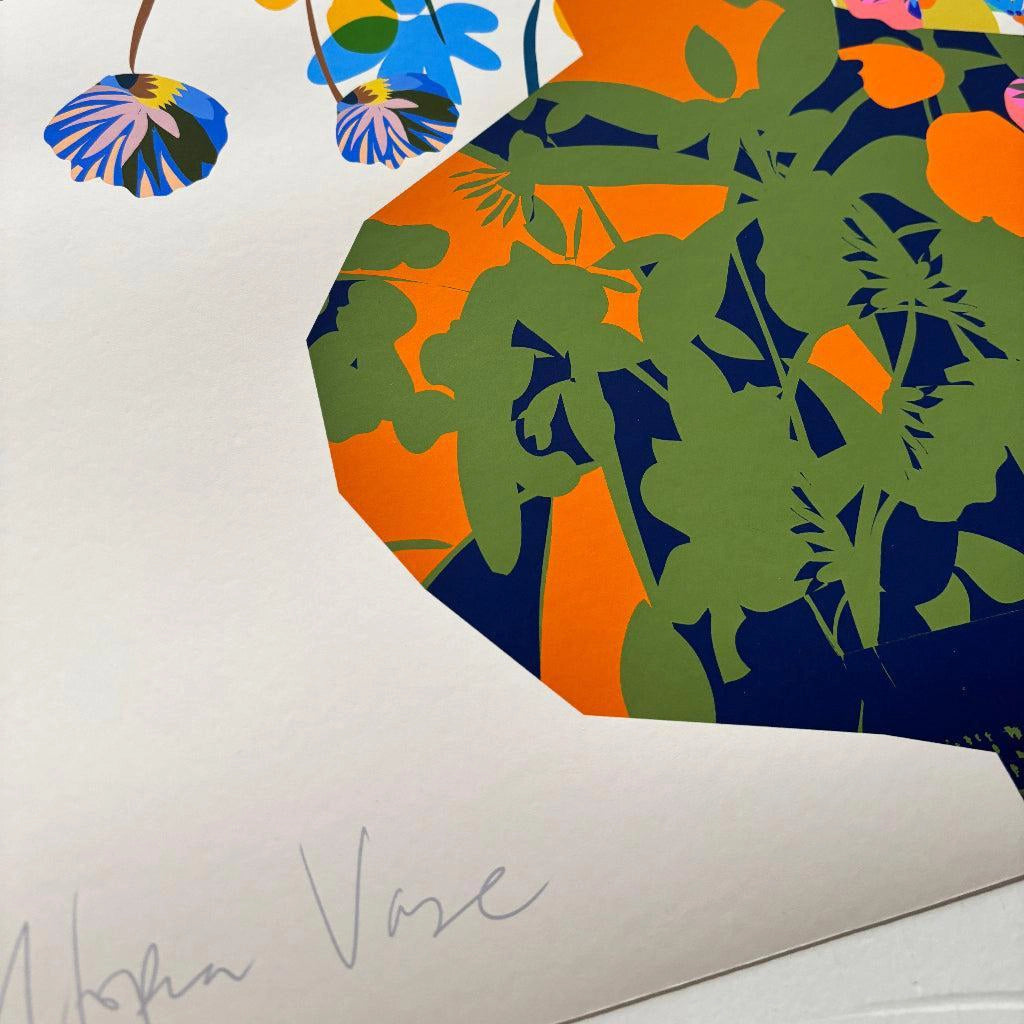 Close-up of the Utopia Vase fine art print by Kitty McCall showing the pencil title inscription and the lower vase detail