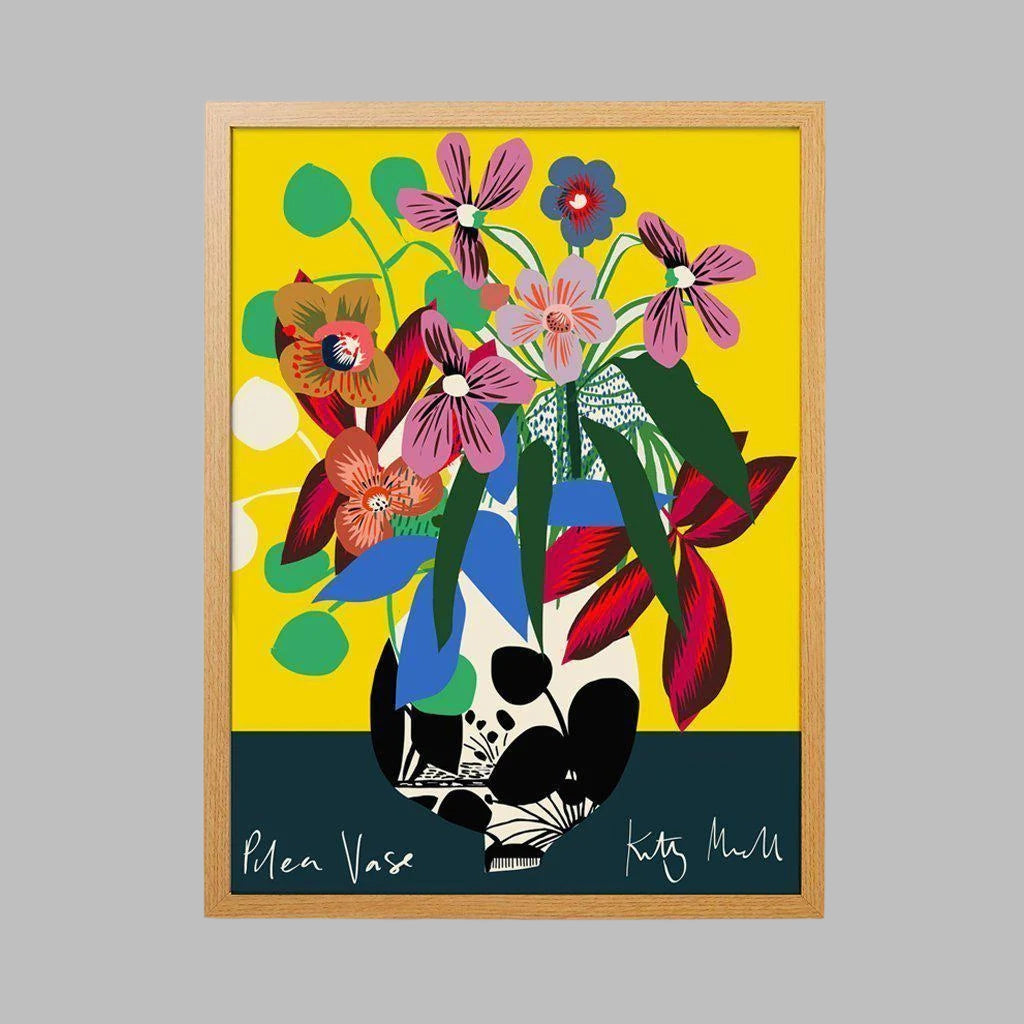 Pilea Vase fine art print by Kitty McCall in a natural oak frame