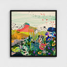 Flowers of Utopia botanical landscape art print by Kitty McCall in black frame