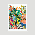 Etruscan Forest fine art print by Kitty McCall, unframed — densely layered tropical botanical illustration in vivid orange, teal, blue and green