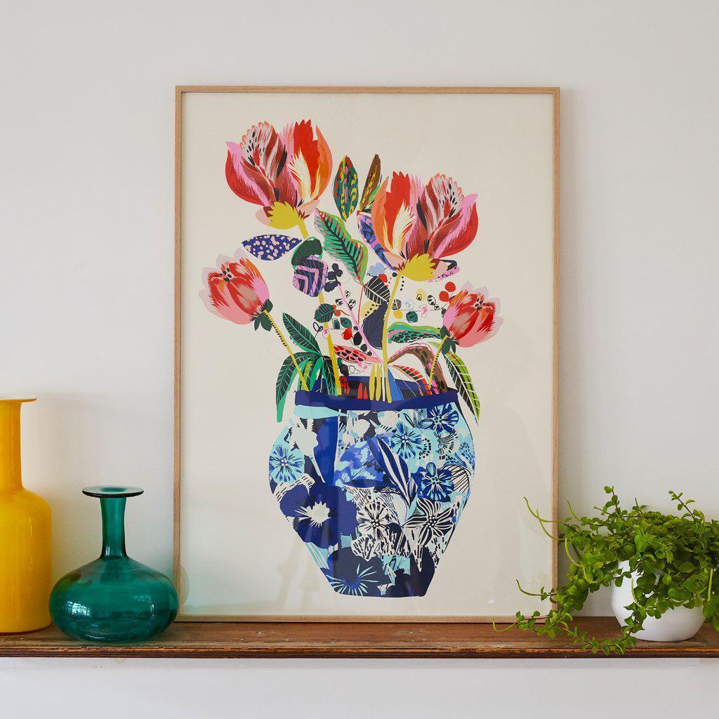 Blue China Vase-Art Print-Kitty McCall